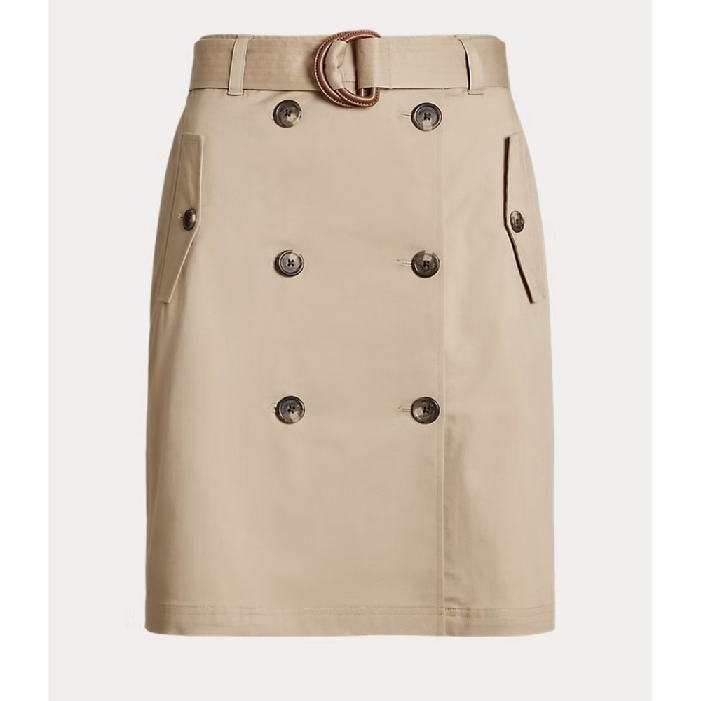 LAUREN Ralph Lauren Tan Belted Micro-Sanded Twill Skirt‎ A-Line Womens Size 10